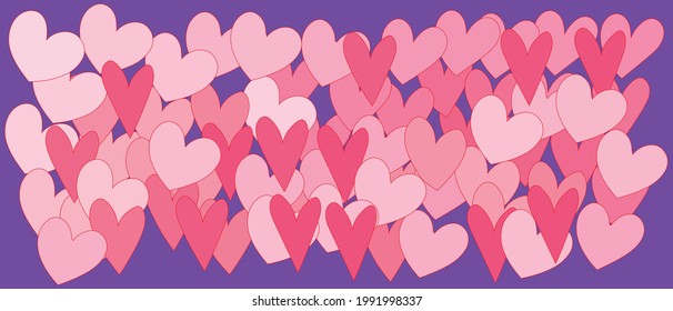 Print colorful love pattern background. Vector gradient color hearts illustration. Collection of cartoon hand drawn shapes, modern style. Wall decoration, postcard, brochure cover design sketch.