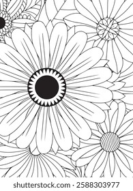 Print Coloring page for the adult coloring book. Doodle floral drawing. Art therapy coloring page. Black and white flower pattern for adult coloring books. Doodle floral drawing. Art therapy