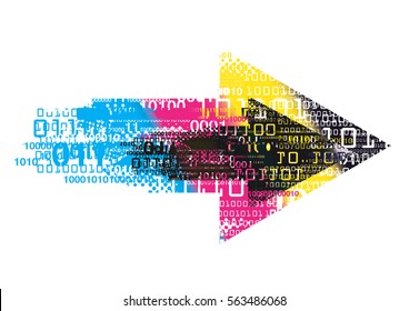 Print Colors Arrow With Binary Codes.
Colorful grunge arrow with binary codes.Concept for presenting color printing.Vector available