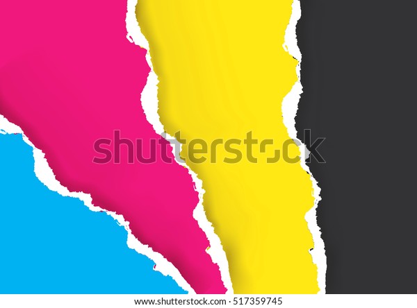 Print Colors Ripped Paper\
Background.\
Colorful Ripped paper with print colors. Concept for\
presenting color printing. Vector\
available.