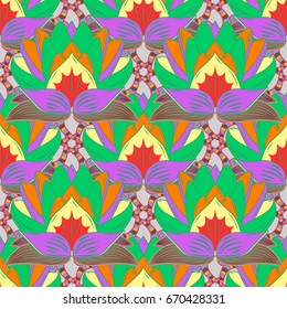 Print. Colour Summer Theme seamless pattern Background. Cute seamless pattern. Cute fabric pattern. Vector floral background. Flat Flower Elements Design.