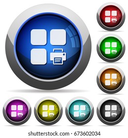 Print component icons in round glossy buttons with steel frames