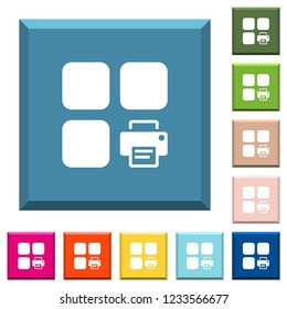 Print component white icons on edged square buttons in various trendy colors