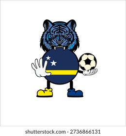 Print Curacao flag logo design, football character, mascot and identity