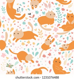print cute cat pattern seamless vector illustration desihn