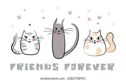 Сhildish print with cute cats. Animal seamless background, cute vector texture for kids bedding, fabric, wrapping paper, wallpaper, wrapping paper, textile, t-shirt print