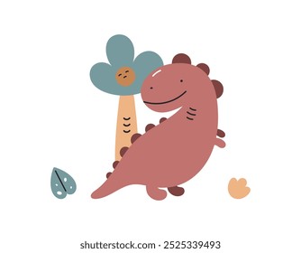 Imprimir com dinossauro bonito. T-rex Ilustração de vetor plano de desenho animado infantil.