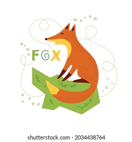 Print with cute fox in flat style. Vector illustration in Scandinavian style. Concept for children, baby print.