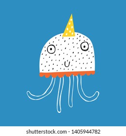 Print with cute jellyfish. Scandinavian style flat design. Concept for children print.