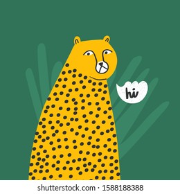 Print with cute leopard. Can be used print print for t-shirts, home decor, posters, cards. Vector illustration.