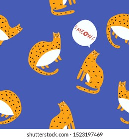 Print with cute leopard. Seamless patttern with cartoon animals