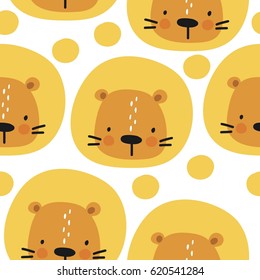 Print with cute lion. Can be used print print  for  t-shirts, home decor, posters, cards. Seamless pattern
