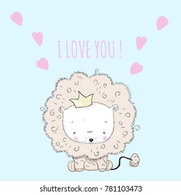 Print with cute lion. Can be used print print for t-shirts, home decor, posters, cards