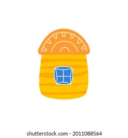 Print with a cute little house in a cartoon flat style. a sticker with doodles. Vector illustration isolated on a white background. Picture for clothes, posters, dishes