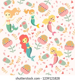 print cute mermaid seamless pattern