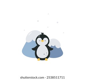 Imprimir con lindo pingüino. Diseño de invierno. Ilustración vectorial plana de dibujos animados sobre fondo blanco. Para la tarjeta, carteles, pegatinas, Anuncios, impresión en el paquete, impresión en la ropa, tela, Fondo de pantalla.