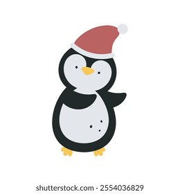 Print with cute penguin. Winter design. Cartoon flat vector illustration on white background. For card, posters, stickers, banners, printing on the pack, printing on clothes, fabric, wallpaper.