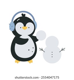 Print with cute penguin. Winter design. Cartoon flat vector illustration on white background. For card, posters, stickers, banners, printing on the pack, printing on clothes, fabric, wallpaper.