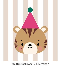 Print with cute tiger. Can be used print print for t-shirts, home decor, posters, cards