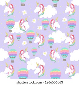 print cute unicorn balloon sky vector illustration design