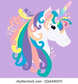 print cute unicorn on purple background