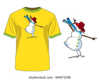 The print "Dancing snowman". Vector. Can be used on different clothes.