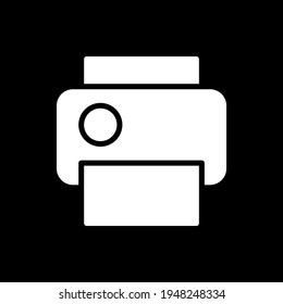 Print dark mode glyph icon. Making copies of documents. Duplicating text files. Phone screen menu element. Smartphone UI button. White silhouette symbol on black space. Vector isolated illustration