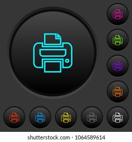 Print dark push buttons with vivid color icons on dark grey background
