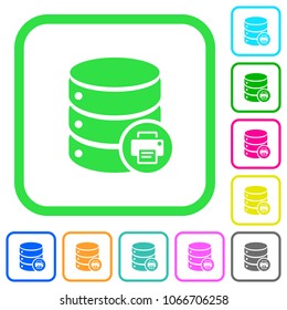 Print Database data vivid colored flat icons in curved borders on white background