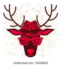 Print with deer in hipster style.