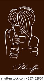 print depicting a girl who loves coffee