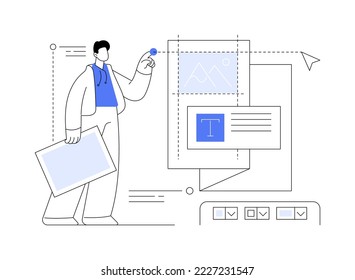 Imprimir el diseño abstracto de la ilustración vectorial de concepto. Imprimir material promocional, portafolio de agencias, sitio web de la empresa, nuestra página de trabajo, elemento de interfaz de usuario, diseño de tarjeta de visita corporativa, metáfora abstracta de barra de menús.