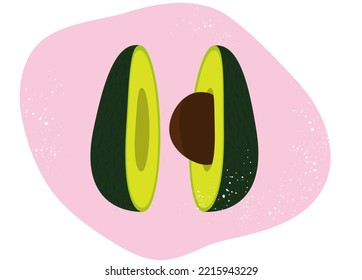 Print design of avocado halves with pit.
