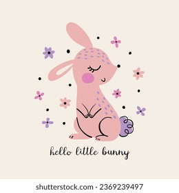 print design for baby fashion with cute bunny drawing as vector