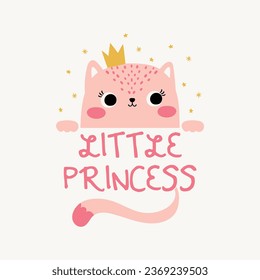 print design for baby fashion with cute cat face drawing as vector