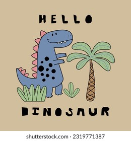 print design for baby fashion as vector with cute dinosaur drawing