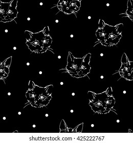 print design with a cat on a black background.