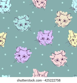 print design with a cat on a blue background.