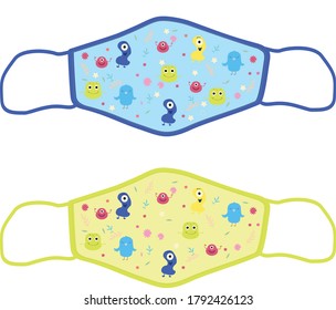 Print design concept for face protection masks. Funny cartoon faces Illustration, vector template