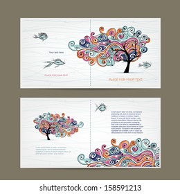 Print design, cover and inside page with wavy tree