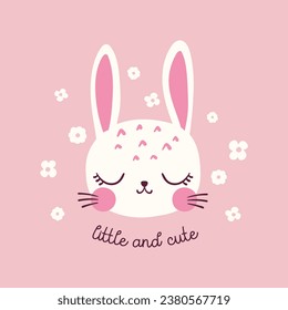 print design with cute bunny head drawing as vector