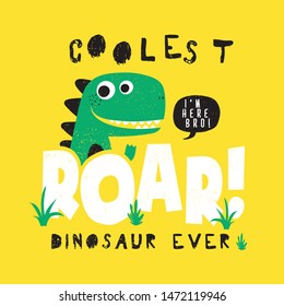 Print Design With Cute Dinosaur Drawing As Vector