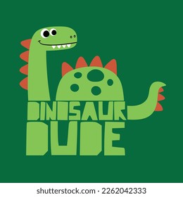 print design with cute dinosaur drawing as vector for kids fashion