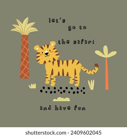 print design with cute tiger drawing as vector for baby fashion