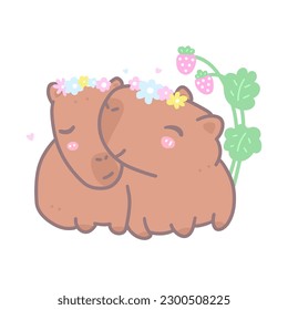 Diseño de impresión, linda ilustración vectorial con capibaras y flores, fresa para diseño de camisetas, cubierta, afiche.