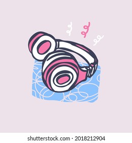 Print design with headphones. Vector illustration for t-shirt, girls textiles, poster.