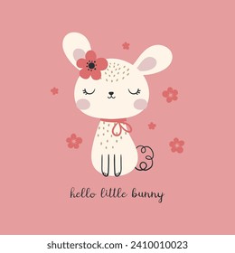 print design for kids fashion with cute bunny and flower drawing 