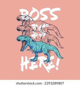 print design for kids fashion as vector with t-rex drawing