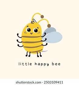 print design for kids textile with cute bee cartoon drawing as vector
