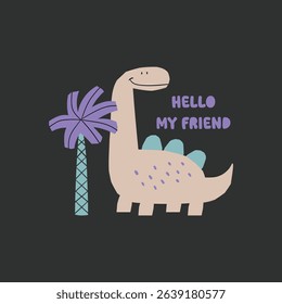print design with pretty dinosaur drawing as vector